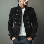 Men's Classic Retro Stand Collar Faux Suede Double-breasted Slim-fit Jacket