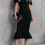 Perfectly Ruffle Off Shoulder Midi Dress