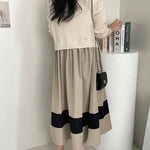 A-Line Long Sleeves Pleated Split-Joint Round-Neck Midi Dresses