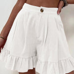 Women Summer Cotton Casual Plain Natural Ruffled Shorts