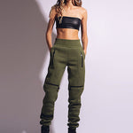 Stylish High-Waisted Solid Color Zipper Casual Sports Pants