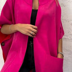 Solid Color Stand Collar Zipper Pocket Loose Shawl Jacket