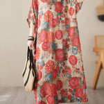 Loose Short Sleeves Printed V-Neck Maxi Dresses