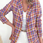 Long sleeve pocket printed double breasted casual jacket