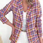 Long sleeve pocket printed double breasted casual jacket