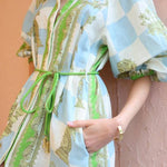 Unique Printed Long Sleeve Drawstring Pocket Shirt Midi Dress