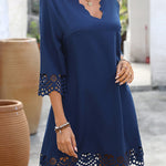 A-Line Loose Hollow Solid Color V-Neck Mini Dresses