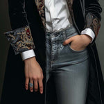 Black Velvet Blazer With Baroque Printed Lapel – Timeless Vintage Luxury