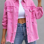 Long Sleeves Loose Fringed Pockets Lapel Outerwear