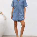 Loose Short Sleeves Split-Joint Lapel Mini Dresses Shirt Dress