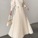 Asymmetric Pleated Solid Color Lapel Maxi Dresses Shirt Dress