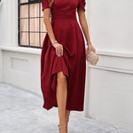 A-Line High Waisted Pleated Solid Color Zipper V-Neck Maxi Dresses