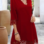 A-Line Loose Hollow Solid Color V-Neck Mini Dresses