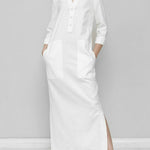 Long Sleeves Loose Solid Color Split-Joint V-Neck Maxi Dresses