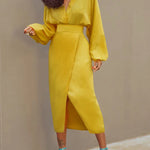 Bodycon High Waisted Solid Color Split-Front Skirts Bottoms