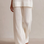 Quiet Luxury Ivory Knit Sleeveless Top & Wide-Leg Pants Two-Piece Set