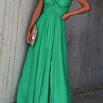 Elmhurst green pleated halterneck maxi dress