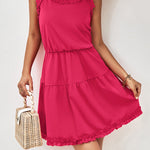 Loose Sleeveless Falbala Solid Color Spaghetti-Neck Mini Dresses