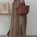 Casual Simple Solid Color Split-Side Round-Neck Sleeveless Midi Dress