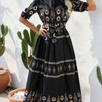 A-Line Half Sleeves Buttoned Tied Waist Lapel Midi Dresses