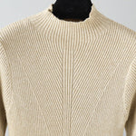 Stylish Long Sleeves High Waisted Pleated Solid Color Half Turtleneck Sweater Dresses