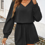 A-Line High Waisted Elasticity Pleated Solid Color V-Neck Mini Dresses