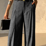 Loose Belted Solid Color Zipper Suit Pants Trousers