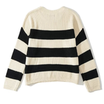 Loose-fitting, Versatile Striped Contrast-color Pullover Knitted Sweater
