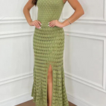Copacabana Beach Knit Texture Backless Slit Stretch Maxi Dress