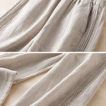 Ruffle Ramie Cotton Elasticity Loose Casual Wide-Leg Pants