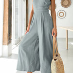 Sexy Sling Waist Pocket Straight Sleeveless Jumpsuit