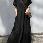 A-Line Loose Solid Color Split-Joint V-Neck Maxi Dresses