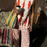 Good Luck Linen Blend Koi Pattern Metal Buttons Waisted Vest