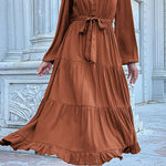 Cinnamon knot Lantern Sleeve Ruffled Hem Pleated Dress