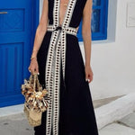 Fashionable Lock-edge Printed V-neck Lace-up Holiday Cover-up Robe