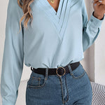 Elegant Layered V-neck Long-sleeved Casual Shirt
