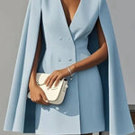 V-neck cape-style double-breasted suit dress