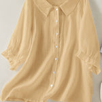 Cotton And Linen Solid Color Five-Quarter Sleeve Lapel Loose Shirt