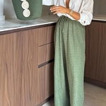 Tropical Calling Linen Blend Unique Print Loose Blouse and Elastic Waist Pants Set