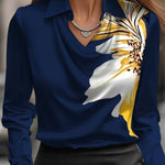 Temperamental Printed Simple Shirt Collar Ladies Top