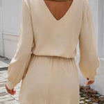 A-Line High Waisted Elasticity Pleated Solid Color V-Neck Mini Dresses