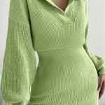 Lapel Balloon Sleeve Knit Dress