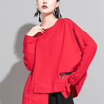 Solid Color Asymmetric Split-Joint Zipper Loose T-Shirt