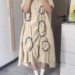 High-Low Loose Pleated Round-Neck Midi Dresses