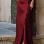 Sophisticated Satin Two-Piece Halter Set - Cropped Vest And Maxi Skirt