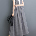 Cap Sleeve Loose Buttoned Striped Lapel Maxi Dresses Shirt Dress