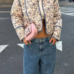 Retro print quilted short jacket