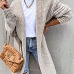Solid Color V-neck Knitted Long-sleeved Oversized Midi Cardigan