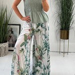 Summer Garden Botanical Print Smocked Waist Wide Leg Palazzo Pants
