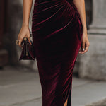 Midnight Asymmetrical Velvet Midi Dress